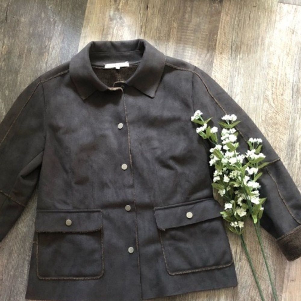 CAbi #335 Brown Faux suede shearling jacket M